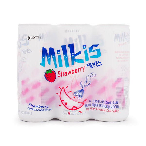 Lotte Milkis Carbonated Soft Drink, Strawberry Flavor, 8.45 fl oz - Asian Needs