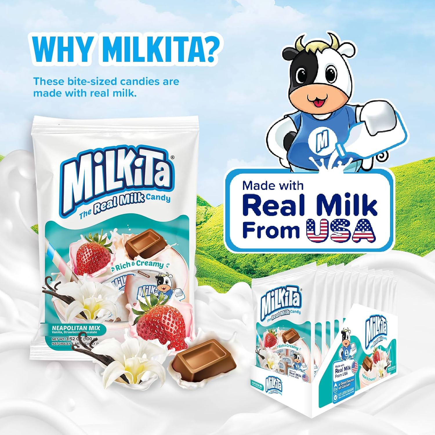 Milkita Creamy Chewy Candy Neapolitan Flavor - Asian Needs